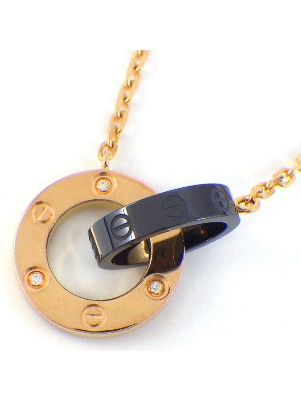 Cartier Necklace Love Circle Diamond 18k Pink Gold Black Ceramic